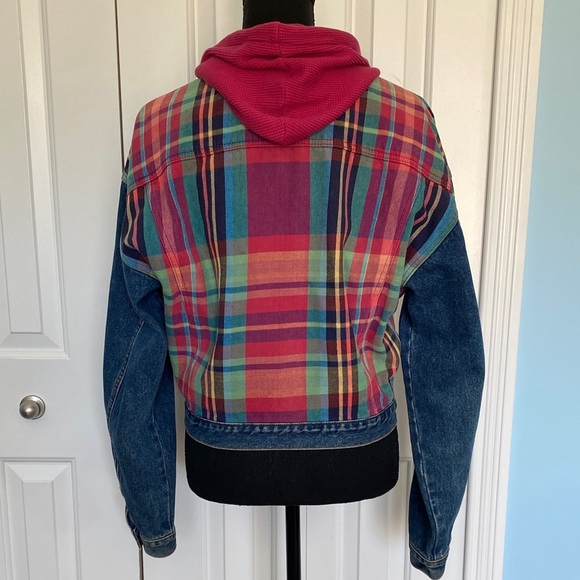 Rare Vintage Jordache Medium Denim with Colorful Plaid Accents Button Up Jacket - Picture 6 of 10